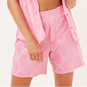 Hailee Steinfeld x Frankies Bikinis Terry Floral Print Shorts Pink Size Small